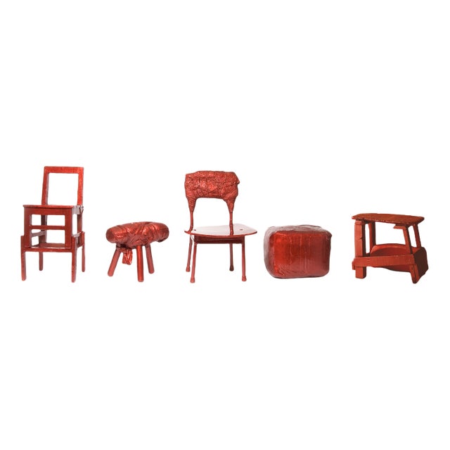 Chinese Stools – Made in China, Copied by the Dutch 2007, Red from Studio Wieki Somers, Set of 5 For Sale
