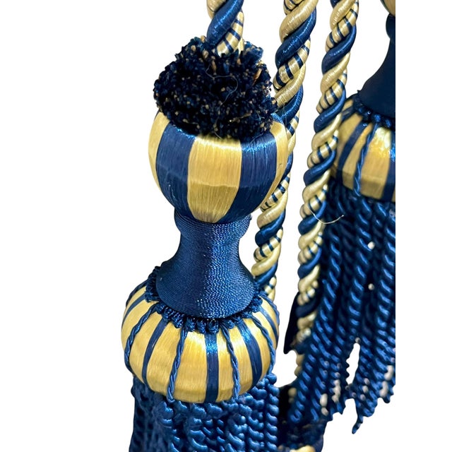 Schumacher Vintage French Passementerie Drapery Tassel Blue and Gold For Sale - Image 4 of 6