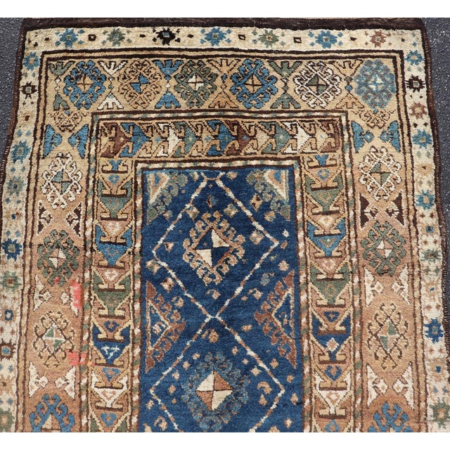 Antique Blue Kazak Gallery Rug, Hand-Knotted Wool, Caucasus 3'10 X 9'8 For Sale - Image 10 of 12