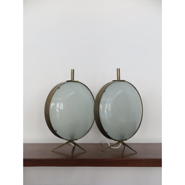 1950s French Glass and Brass Table Lamps, 1950s, Set of 2 For Sale - Image 5 of 13