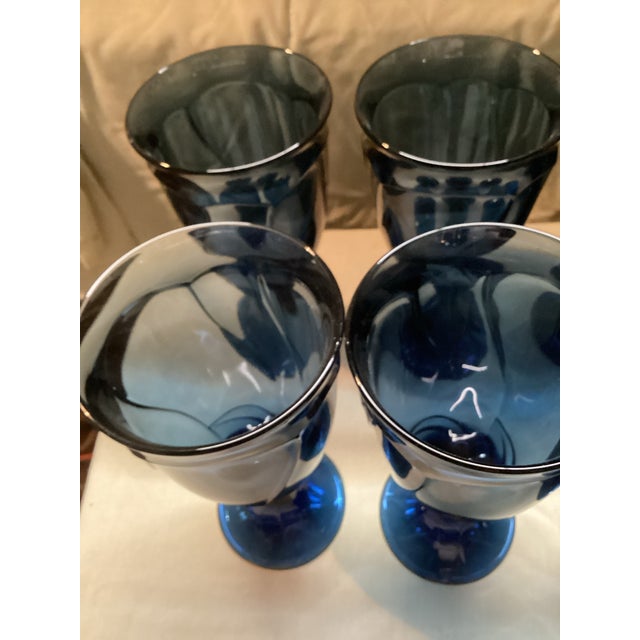 Anchor Hocking 1950s Vintage Cobalt Blue Footed Water Goblets- Set of 8 For Sale - Image 4 of 6