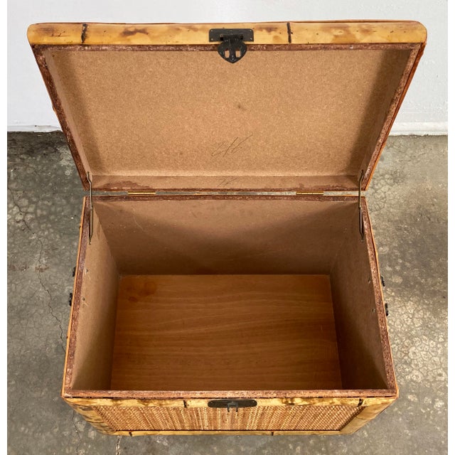 Brown Vintage Burnt Tortoise Shell Rattan Trunk For Sale - Image 8 of 10