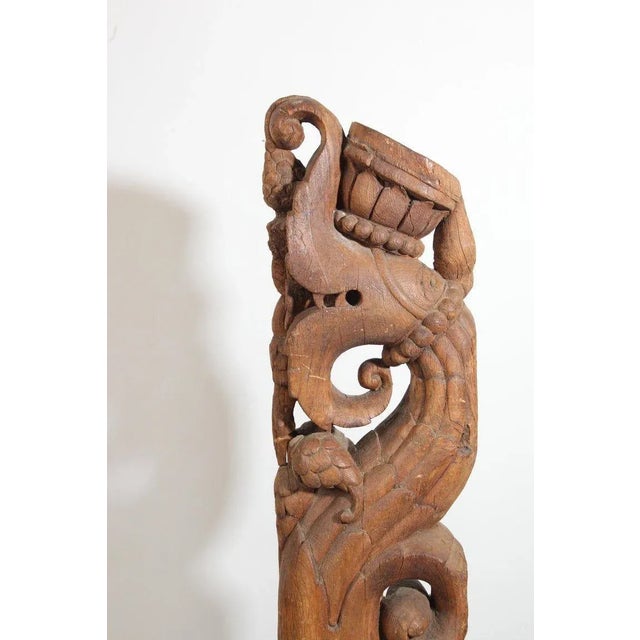 Pair of Antique Indian Carved Wood Architectural Temple Fragments on Stands For Sale - Image 14 of 15