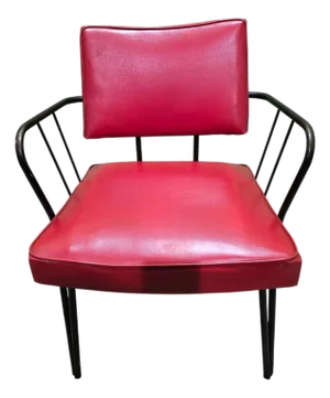 Viking Artline Style Vintage Red Vinyl & Black Metal Frame Mid-Century Modern Chair Hair Pin Legs Atomic