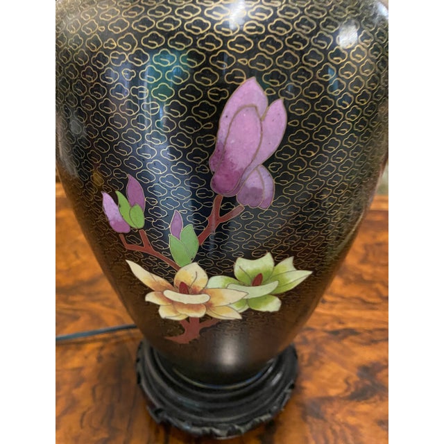 1970s Asian Black Lamp With Cherry Blossoms For Sale - Image 4 of 7