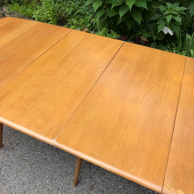 Wood Mid Century Modern Attributed Heywood Wakefield “Wishbone” Drop-Leaf Dining Table For Sale - Image 7 of 8