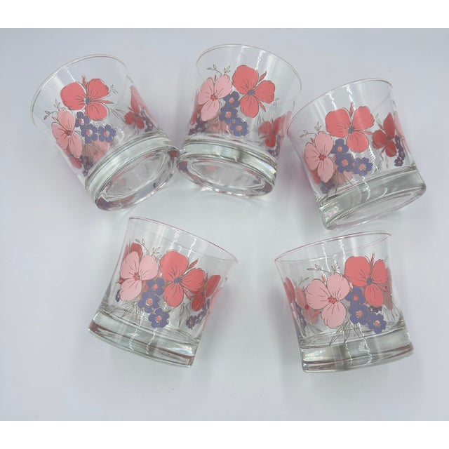 Pink Vintage JMP Marketing Galleria Old Fashioned Lowball Tumbler Glasses 5pc Set For Sale - Image 8 of 8