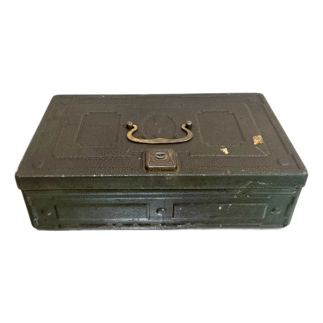 1930s-40s Dark Green Metal Cash Box For Sale