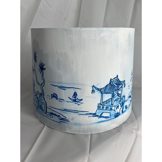Chinoiserie Hand Painted Paper Lamp Shade For Sale - Image 4 of 10