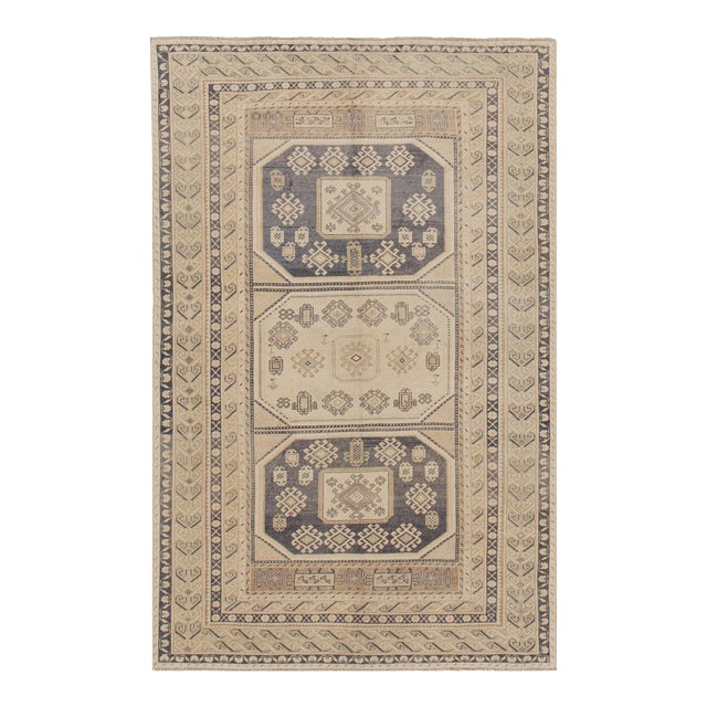 Vintage Turkish Rug in Beige With Medallion & Geometric Pattern From Rug & Kilim For Sale