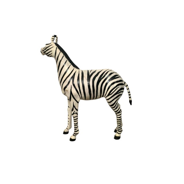 Late 20th Century Late 20 Century Zebra Sculpture Leather Wrapped XL Statue Vintage Safari Whimsical Decor For Sale - Image 5 of 8
