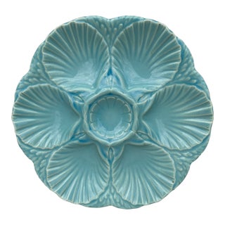 French Majolica Oyster Aqua Turquoise Plate Sarreguemines, Circa 1870 For Sale
