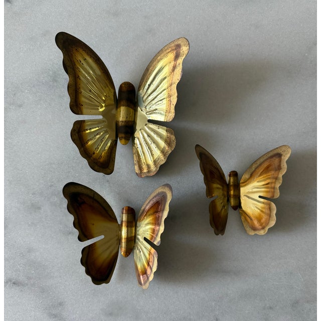 Mid-Century Modern Set of 3 Vintage Mid Century Brass Butterfly Wall Hangings For Sale - Image 3 of 8