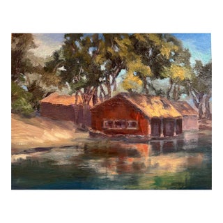 Boat House Impressionist Oil Painting For Sale