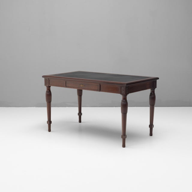 French mahogany Empire style writing table with replaced black inset hide leather writing surface, fantastic quality....