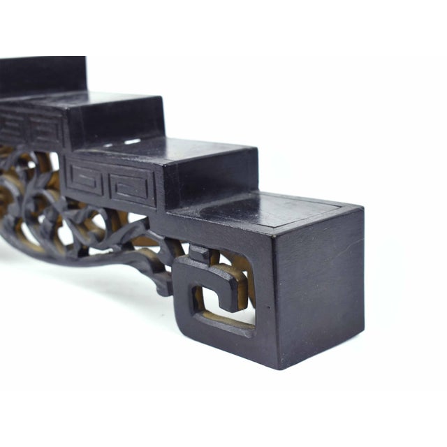 Coffee Hand Carved Chinese Tiered Seven Step Display Stand With Pierced Foliate Apron For Sale - Image 8 of 9