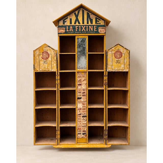 Rare french advertising shop display cabinet for la fixine textile dyes, dating from the 1920s–1930s. originally created...