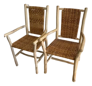 Late 20th Century Log Wood Chairs Rattan Seat and Backing