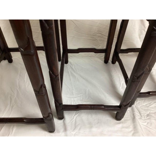 Early 20th Century Chinese Rosewood Set of 4 Nesting Tables With Carved Frieze Decoration Hong Kong For Sale In New York - Image 6 of 9