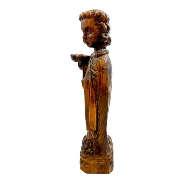 Italian Baroque Artist, Carved Altar Candlestick Figure, 1700s, Walnut For Sale - Image 5 of 16