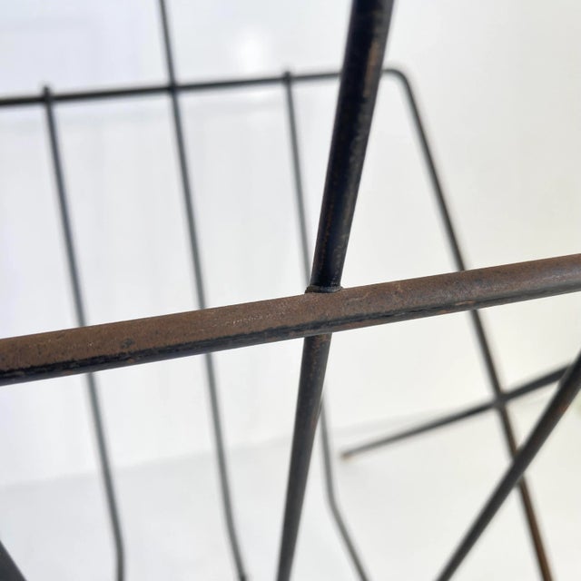 Mid Century Modern 1950s Magazine Rack Black Metal Holder For Sale - Image 6 of 9