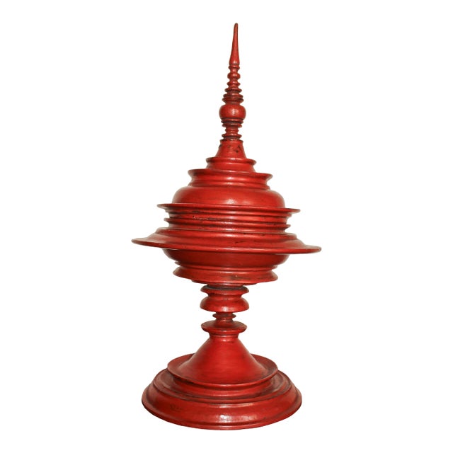 19th Century Red Lacquered Burmese Offering Vessel For Sale