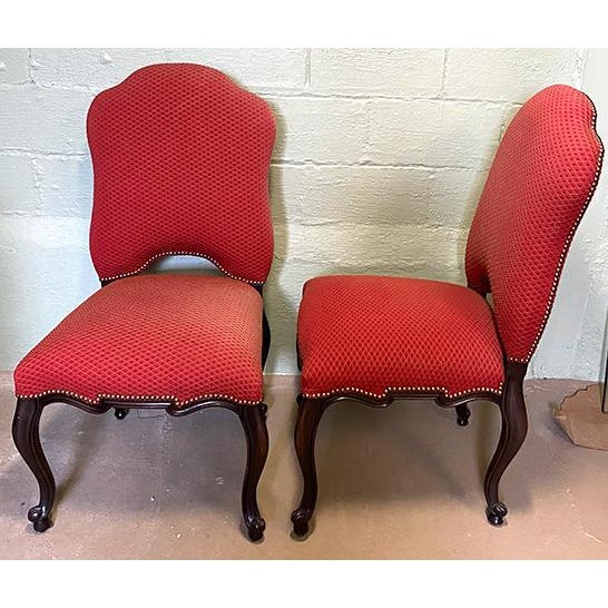 Red Upholstered Side Chairs- a Pair For Sale - Image 4 of 9