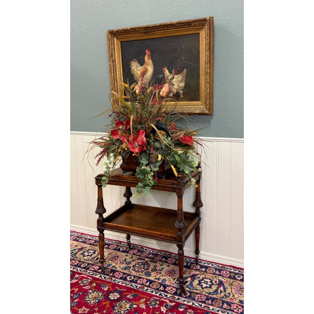 Antique English Trolley Tea Cart Pastry Cocktail Bar Cart Tray Tudor Oak 1930s For Sale - Image 15 of 18