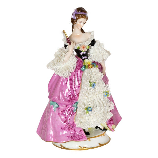 Baroque Style Porcelain Figure of Lady with Fan from Capodimonte, 1900s For Sale