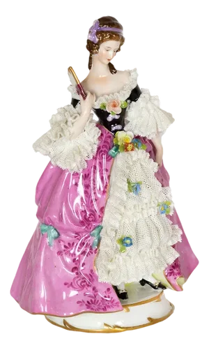 Baroque Style Porcelain Figure of Lady with Fan from Capodimonte, 1900s