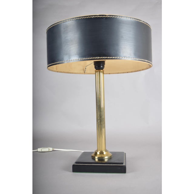 Mid-Century Modern French Table Lamp in Brass and Black Leather, 1960s For Sale - Image 11 of 14