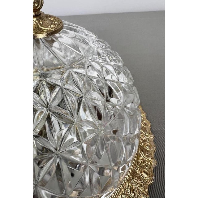 Vintage French Brass and Crystal Ceiling Lamp For Sale - Image 5 of 12