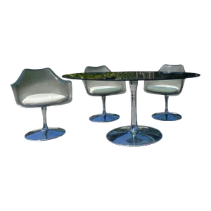 1970s Chrome and Vinyl Table and 3 Swivel Chairs Dining Set