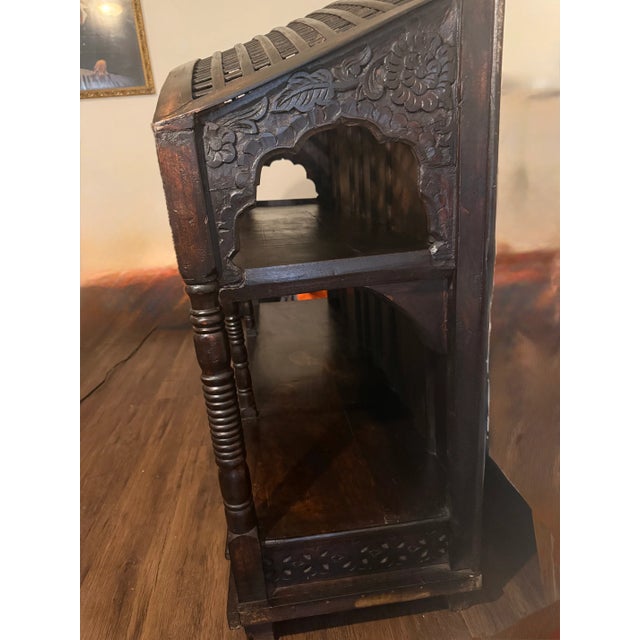 Wood Vintage Indian Hand-Carved Solid Wood Console Cabinet For Sale - Image 7 of 8