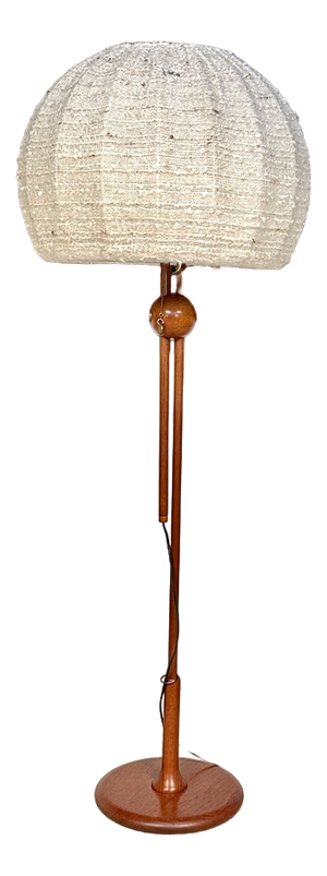 Large Height-Adjustable Teak Floor Lamp with Brass Details and Wool Lampshade from Temde Leuchten, 1960s