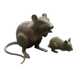 Whimsical Bronze Field Mouse Statuettes – Set of Two For Sale