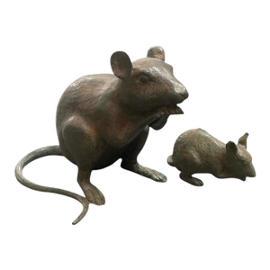 Whimsical Bronze Field Mouse Statuettes – Set of Two