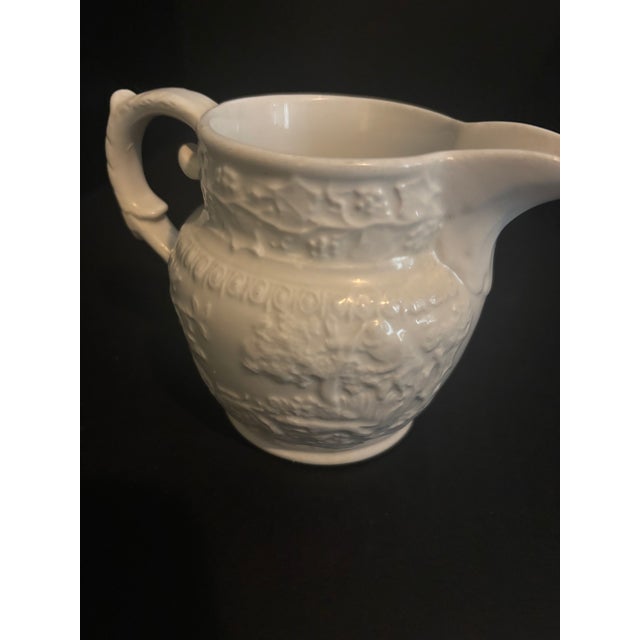 White Vintage English t.g. Green & Co Relief Molded Creamware Teapot & Creamer Set - 2 Pieces For Sale - Image 8 of 11