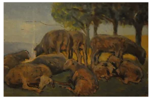 Giovanni Malesci, The Sheep Herd, 1927, Oil on Panel
