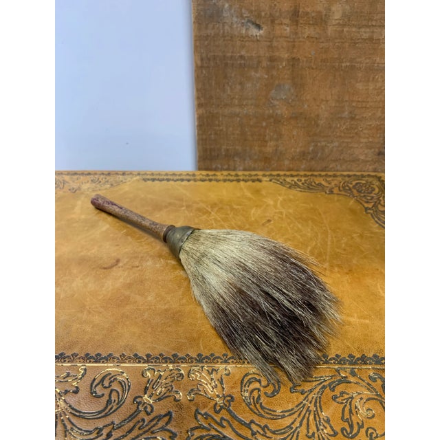 Chinese Early 19th Century Unique Antique Chinese Fan Brush With Wooden Handle, Brass Ferrule and Natural Tipped Bristles For Sale - Image 3 of 6