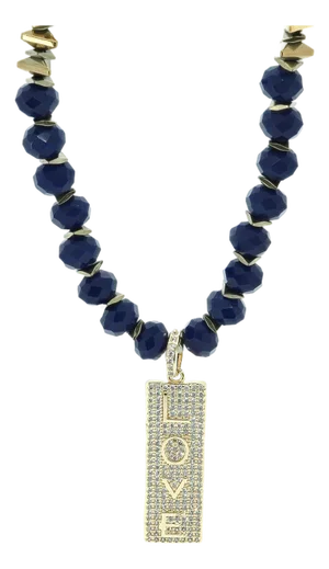 Forever Loved Gold Pendant Blue Beaded Necklace