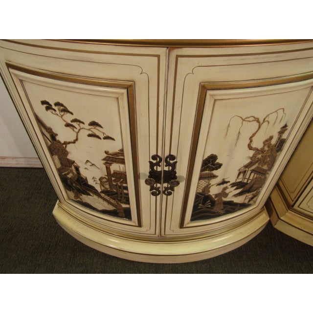 1990s Karges Pair of Bowed Front Oriental Decorated Cabinets For Sale - Image 5 of 11