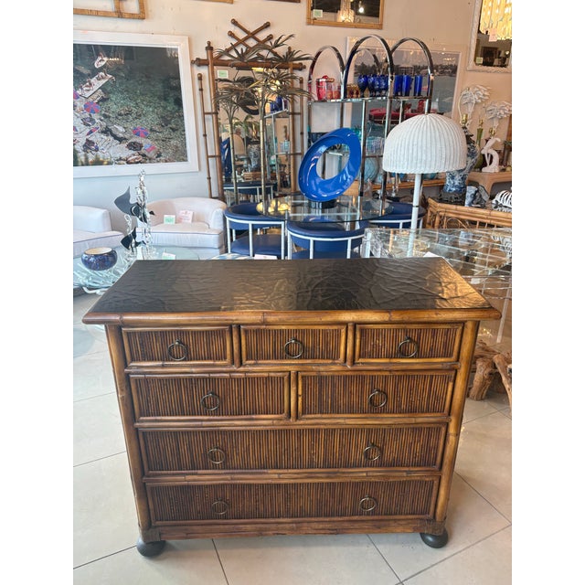 Vintage Baker Milling Road Chest of Drawers Bamboo Pencil Reed Rattan For Sale In West Palm - Image 6 of 12
