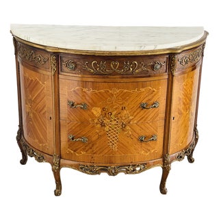1940s Gorgeous French Louis XVI Style Marquetry Commode For Sale
