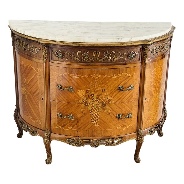 1940s Gorgeous French Louis XVI Style Marquetry Commode For Sale