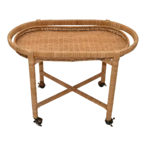 Vintage Mario Lopez Torres Style Rope Wicker Rattan Serving Tray Table