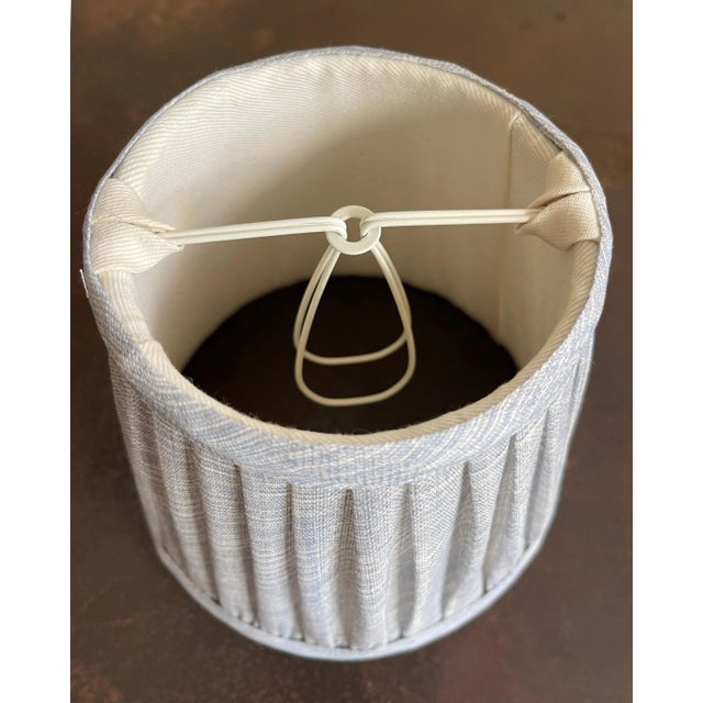 Blue Gathered Linen Lamp Shade For Sale - Image 4 of 5