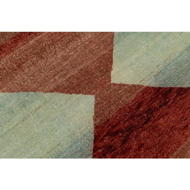 Gemstone 5x5 Modern Hand-Knotted Gabbeh Rug - Tribal Animal & Diamond Motif - Sky Blue For Sale - Image 7 of 8