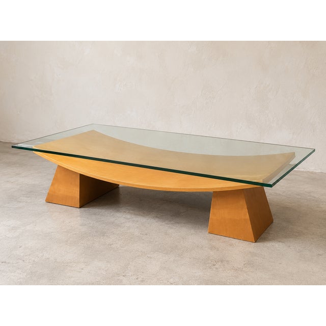 Vintage Italian Glass-Wood CoffeeTable | Postmodern 1970s Style | Sculptural Tempered Glass For Sale In Atlanta - Image 6 of 6