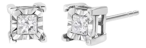 .925 Sterling Silver 1/4 Cttw Miracle Set Princess-cut Diamond Solitaire Stud Earrings (H-I Color, SI2-I1 Clarity) - 2 Pieces